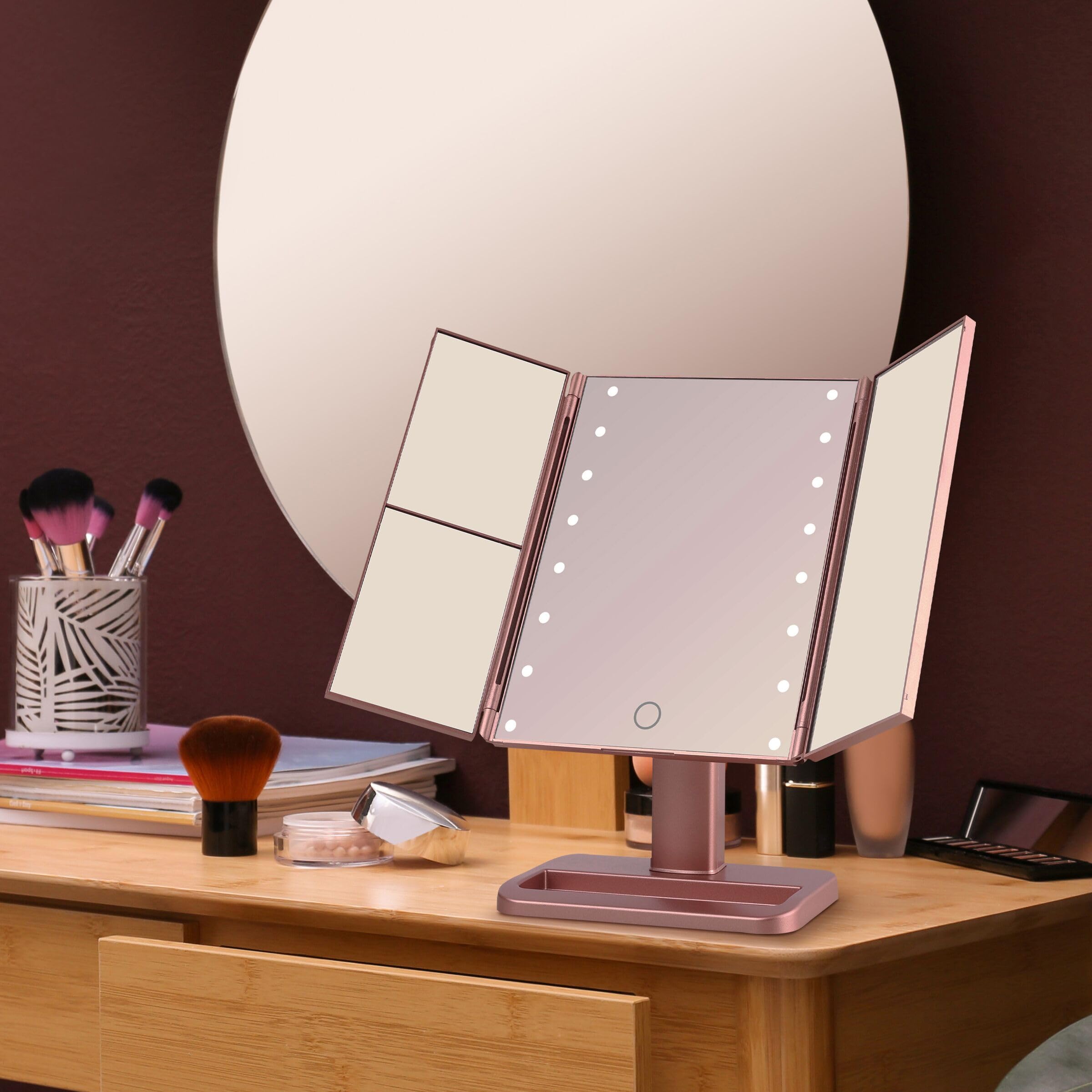 新品 herlipto HLT ROSE MARBLE MIRROR TRAY Antique White Rose Melody Floral Mirrored Vanity Tray